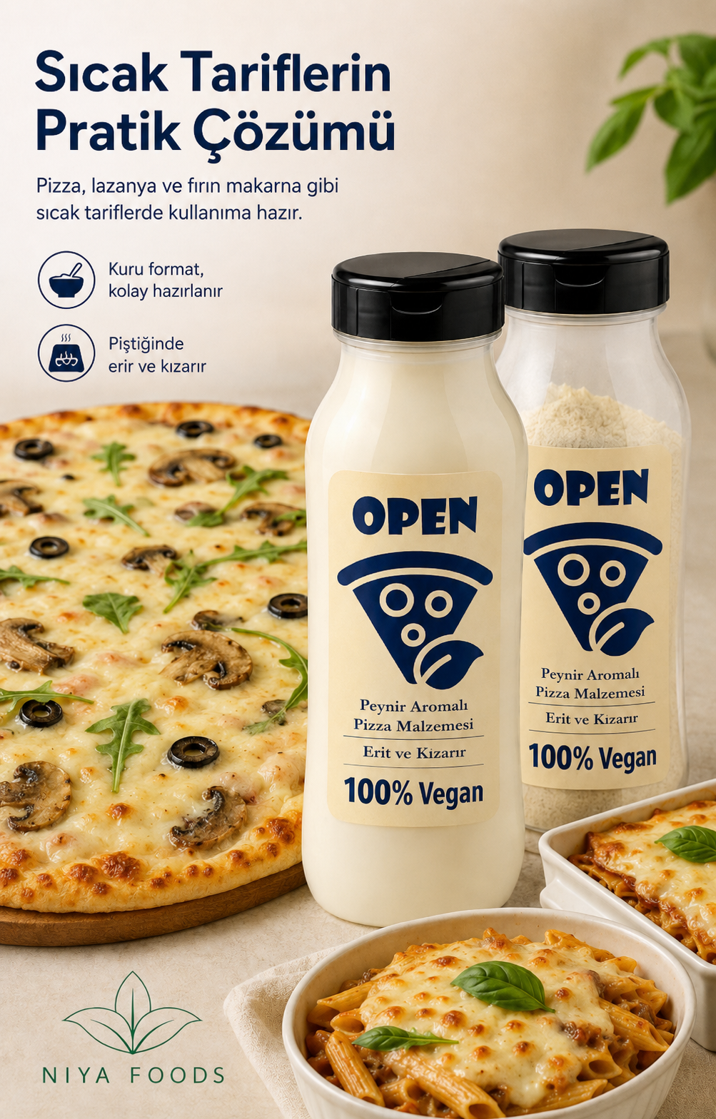 OPEN kullanım alanları: pizza, lazanya ve fırın makarna